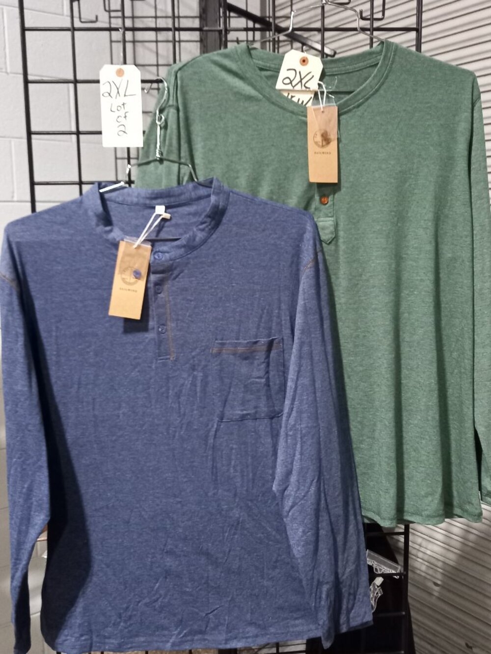 2-Mens Henley Long Sleeve Casual Shirt Heather Green & Blue | 2XL